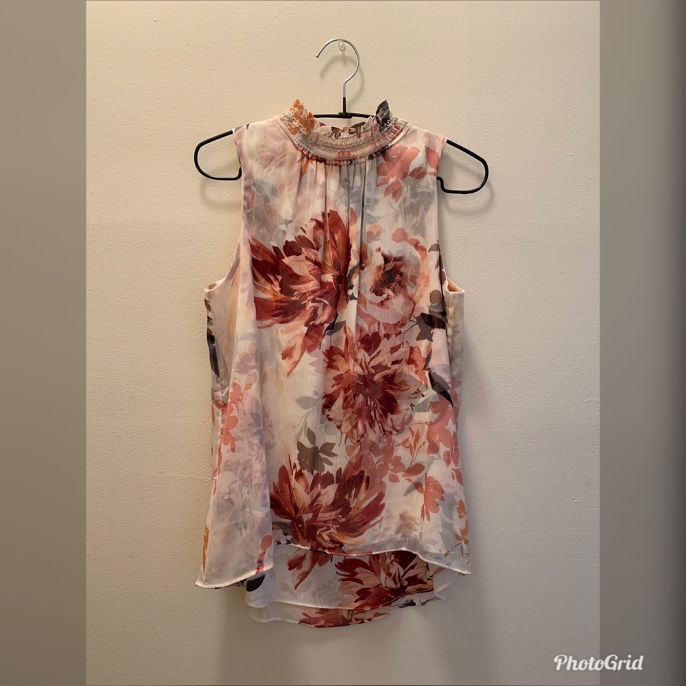 WHBM Mock Neck Floral Print Blouse
